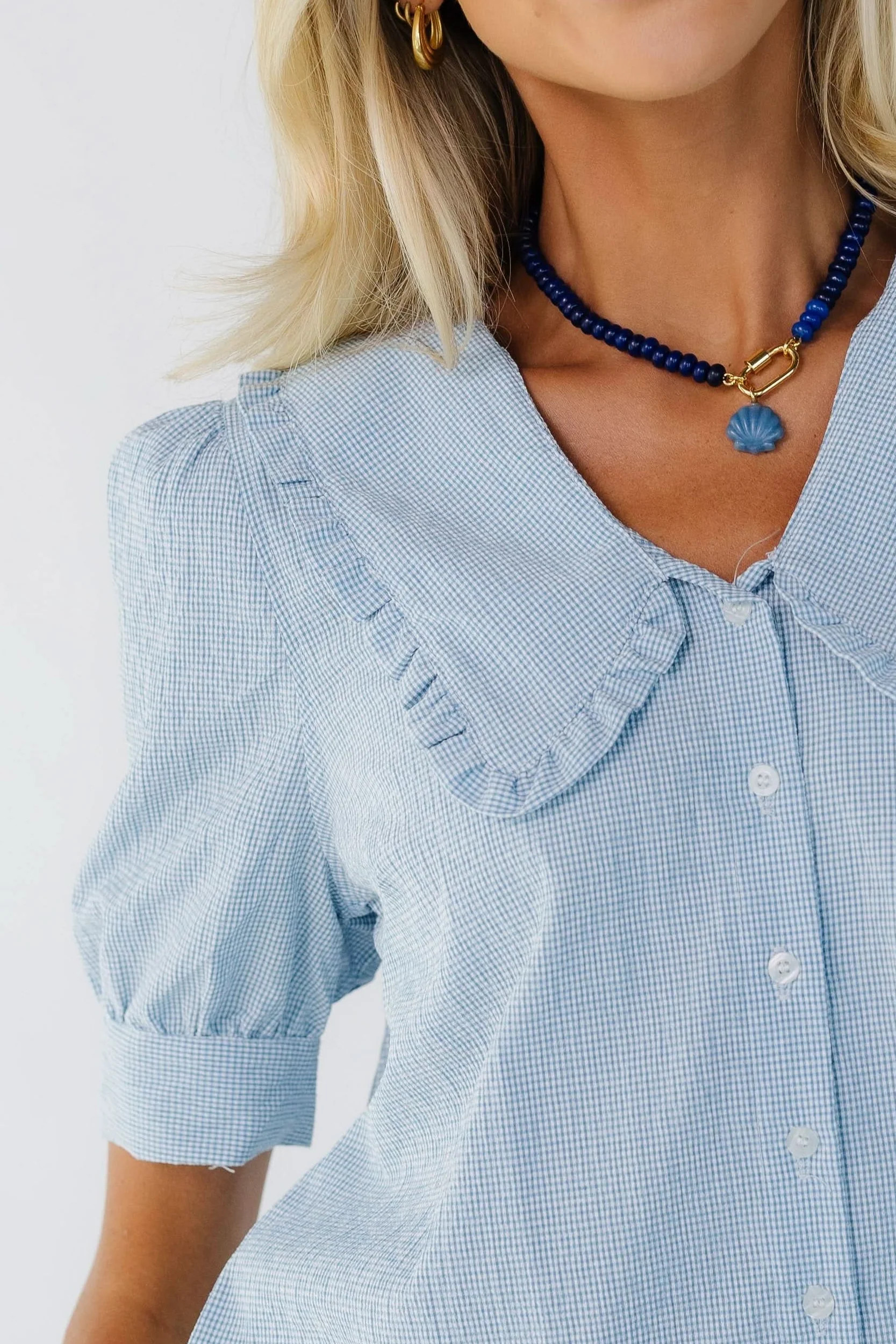 Brass & Roe Modest Gingham Collared Blouse | Called To Surf