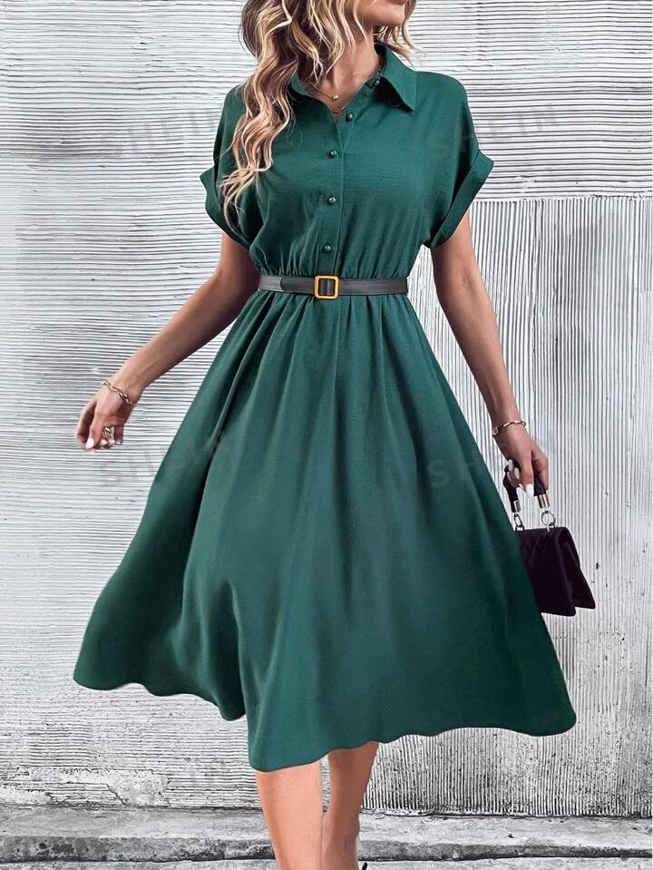 SHEIN Clasi Batwing Sleeve Shirt Dress Without Belt | SHEIN