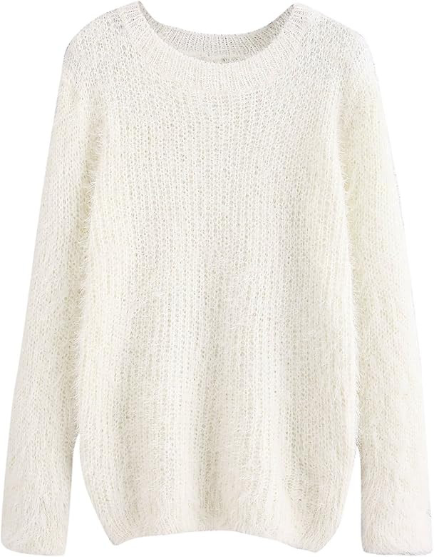Women's Long Sleeve Fuzzy Chunky Knitted Pullover Jumper Sweater | Amazon (US)