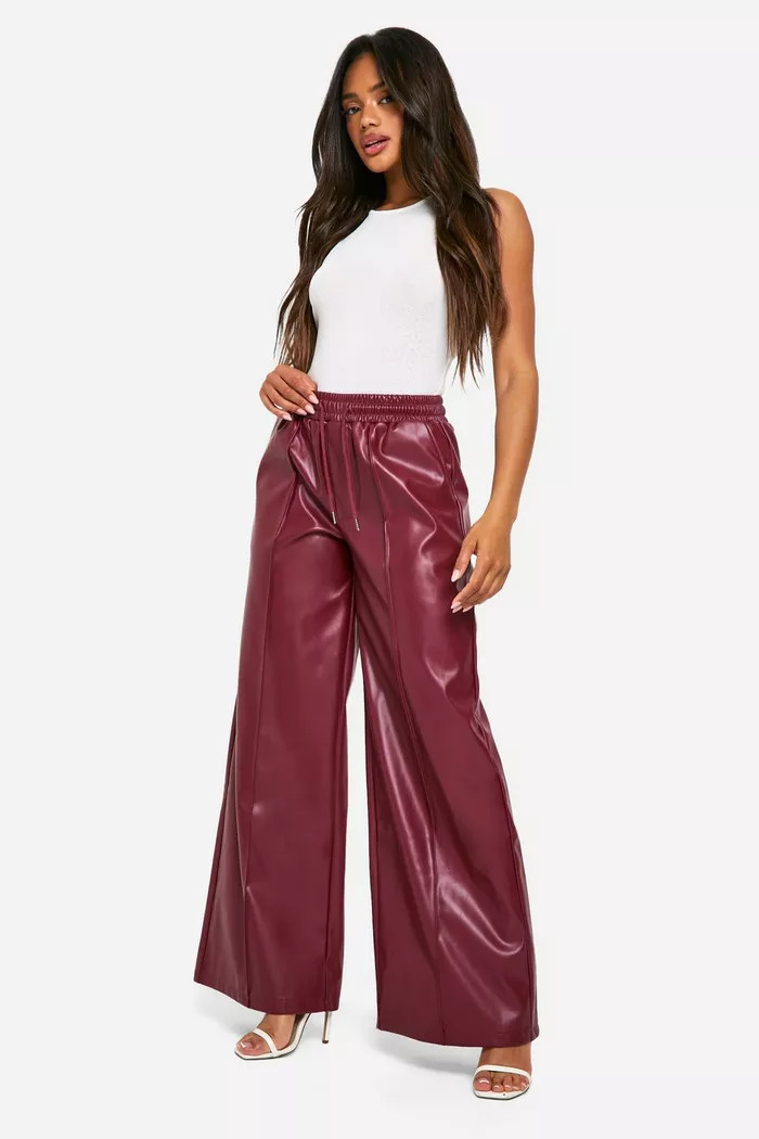 Elasticated Waist Pu Wide Leg Jogger | boohoo (US & Canada)