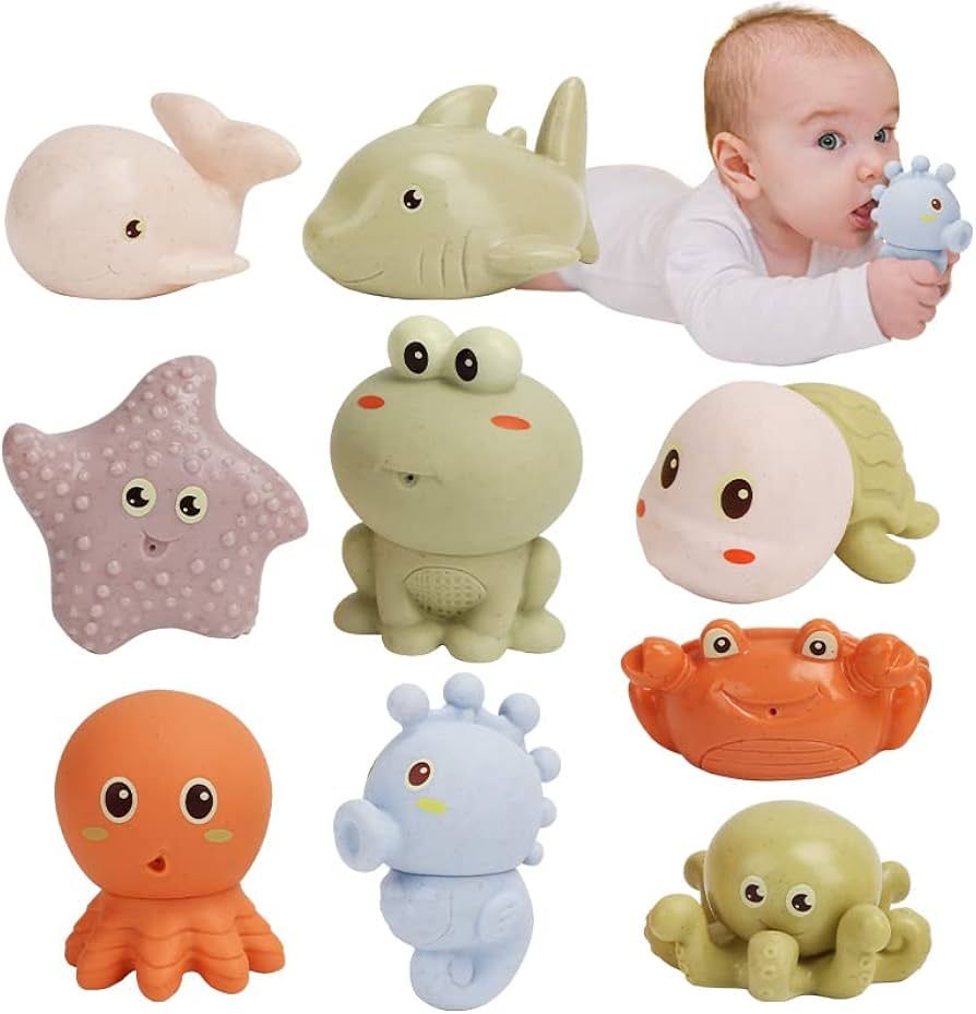 10Pcs Baby Bath Toy, Silicone Mold Free Bathtub Toy Set w/ Water Spray Play and Floating Function... | Amazon (US)