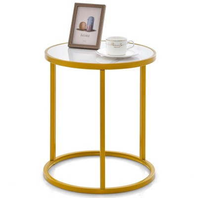 Costway Marble Top Round Side Table 19.5"x19.5" End Table w/ Golden Metal Frame Gold | Target