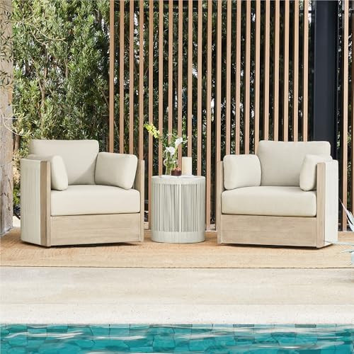 CHITA 3 Pieces Boho Patio Rattan Bistro Set, Outdoor Wicker Furniture Swivel Chairs & Side Table Set with 2 Arm Pillows, Acacia Wood Frame, Fully Assembled(Cream) | Amazon (US)