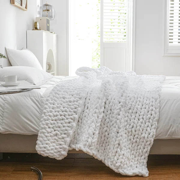 Chenille Chunky Knit Throw, Luxury Hand-Knitted Yarn Throw Blanket | Wayfair North America