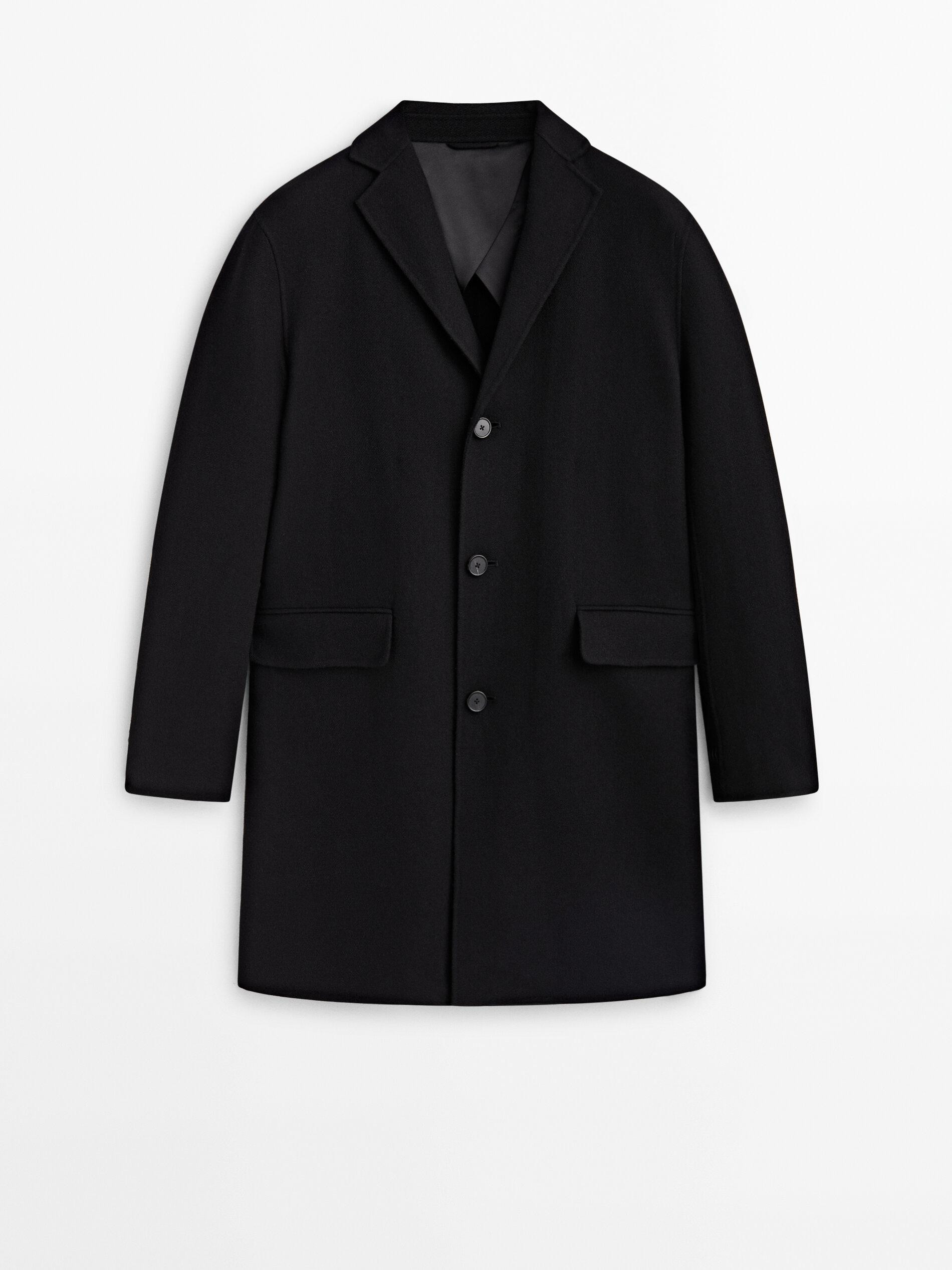 100% black double-faced wool coat | Massimo Dutti US