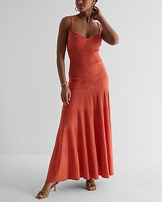 Ribbed Strappy Back Maxi Fit And Flare Sweater Dress | Express