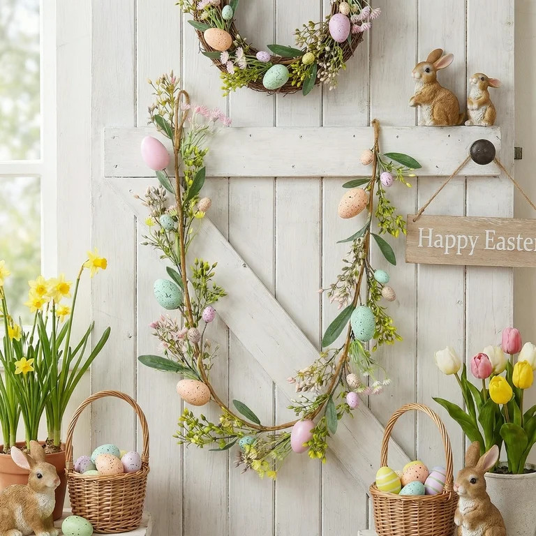 3.94ft Easter Garlands Decorative Wreaths Spring Vines Garland With Faux Eggs And Butterflies Art... | Walmart (US)