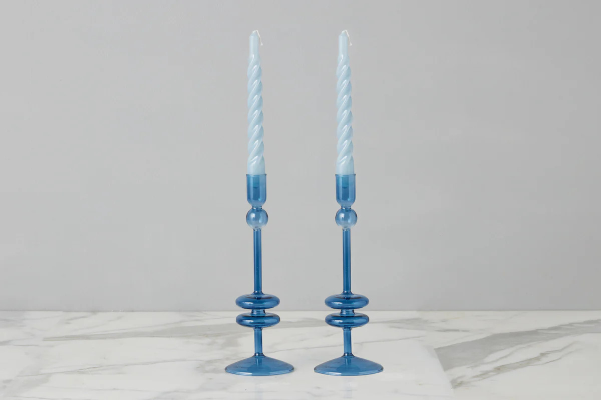 Sapphire Glass Candlestick Pair, Medium | etúHOME