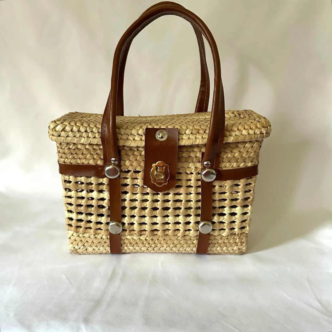 Vintage 1960s Straw Handbag Basket Purse Market Bag - Etsy | Etsy (US)