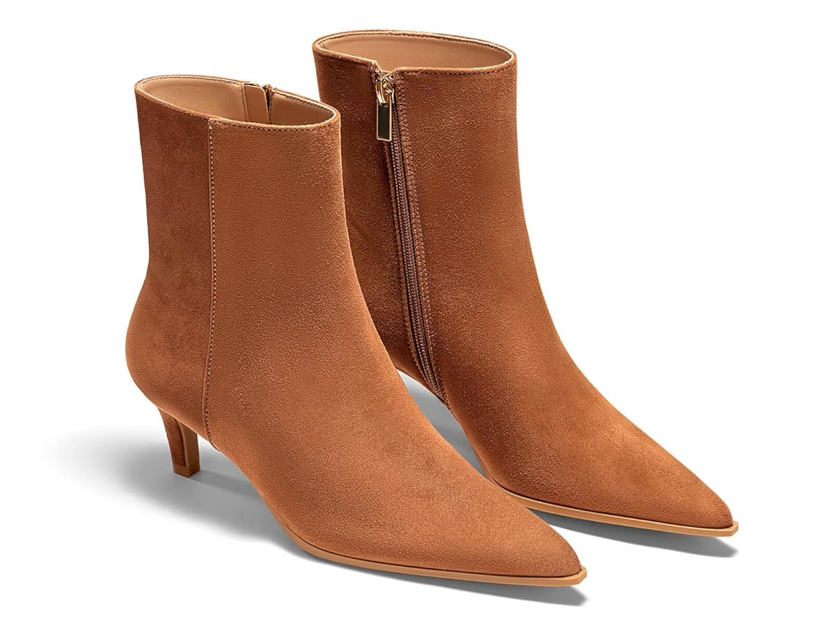 Coutgo Ankle Boots for Women Kitten Low Heel Pointed Toe Booties Side Zipper Fall Shoes | Amazon (US)