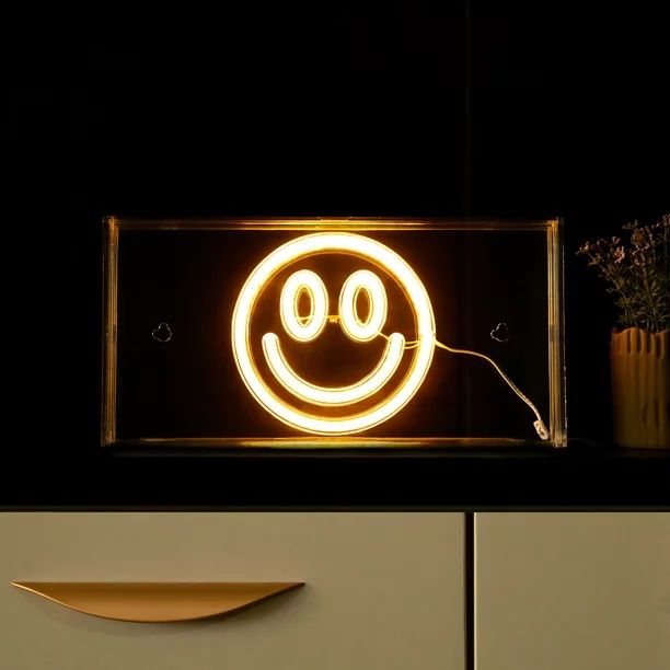 Urban Shop LED Neon Smiley Face Light-up Clear Acrylic Box, Yellow | Walmart (US)