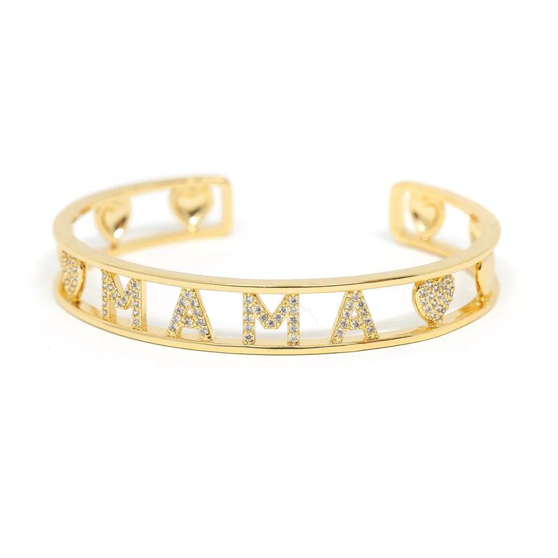 Gold and Crystal Heart Mama Cuff | The Sis Kiss