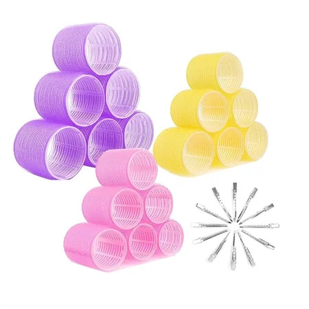 36PCS Large Hair Rollers Set Velcro Rollers for Hair Hair Rollers for Volume Heatless Hair Curler Jumbo Hair Rollers for Blowout Look Long Hair 18 Self Grip Hair Rollers &18 Metal Clips | Walmart (US)