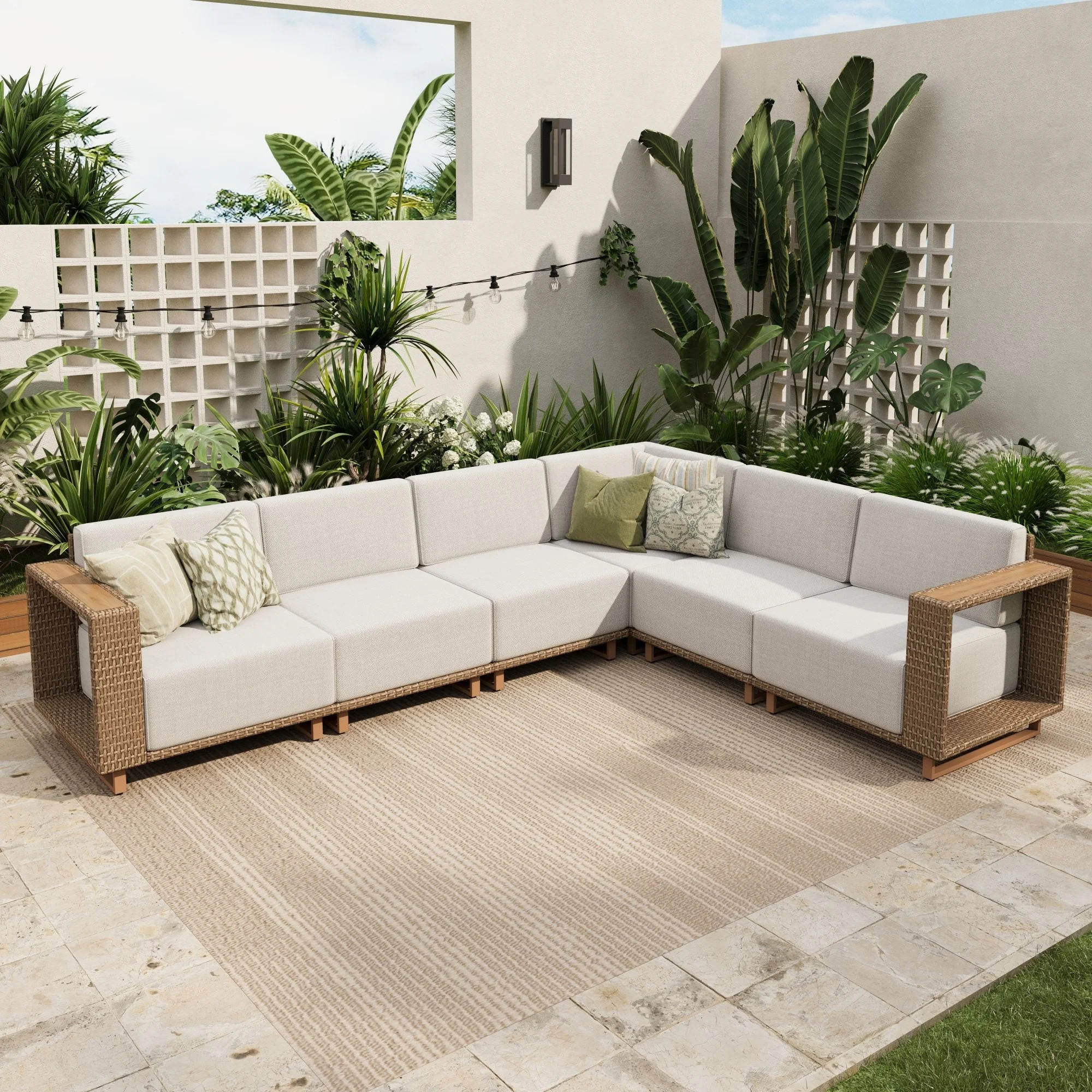 Sophia & William 6 Pieces Wicker Patio Furniture Set 6-Seat Outdoor Cushioned Conversation Set, Y... | Walmart (US)
