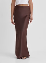 Chocolate Brown Satin Maxi Skirt- Novah | 4th & Reckless