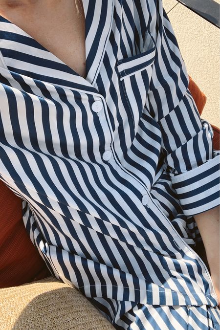 Blue and white striped silk pajamas from Amazon! 

#LTKsalealert #LTKstyletip #LTKunder50
