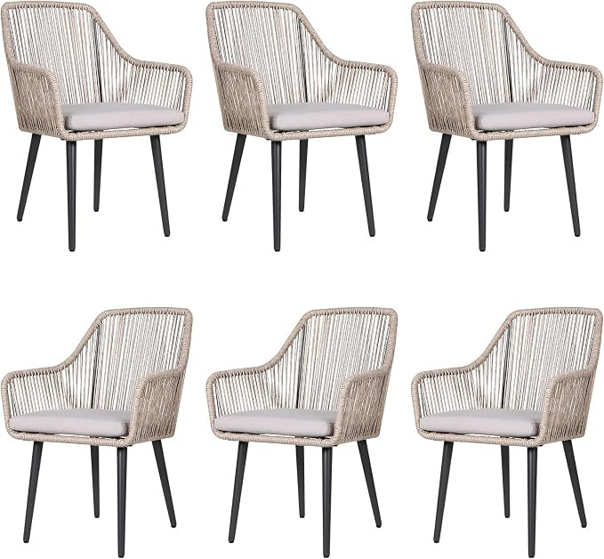 Outdoor Dining Chairs Set of 6, Rattan Patio Chairs with Armrest, Tan | All-Weather Woven Rattan ... | Amazon (US)