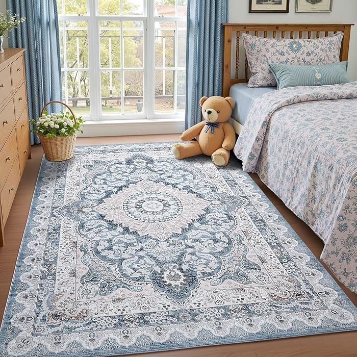 5x7 Area Rug for Bedroom, Machine Washable Rugs with Non-Slip Backing for Living Room, Soft Vinta... | Amazon (US)