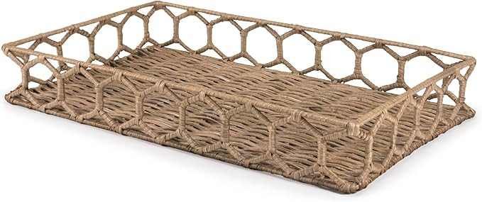 happimess TRY1001A Honeycomb 19.75" Rustic Bohemian Hand-Woven Rattan Tray for Storage,Decoration... | Amazon (US)