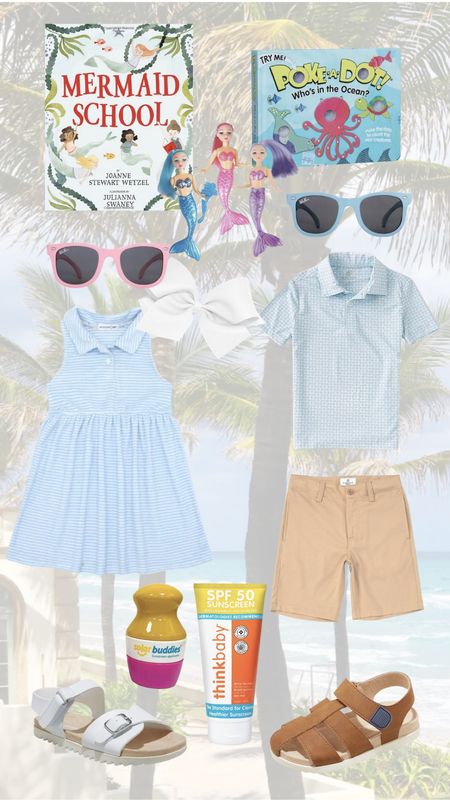 Easy little outfits for spring and summer - great for layering over swimmies! The girls dress is made of terry and boys polo and shorts are made of moisture-wicking performance material. #springbreak #vacation #easter #beach #familymatching