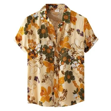 Aayomet Mens Summer Shirt Male Summer Hawaii Floral Print Shirt Short Sleeve Turn Down Collar Button | Walmart (US)