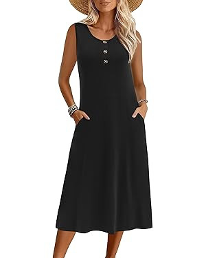 Zeagoo Women Summer Midi Dress 2026 Sleeveless Casual Beach Sundress Button Down Loose Spring Tan... | Amazon (US)