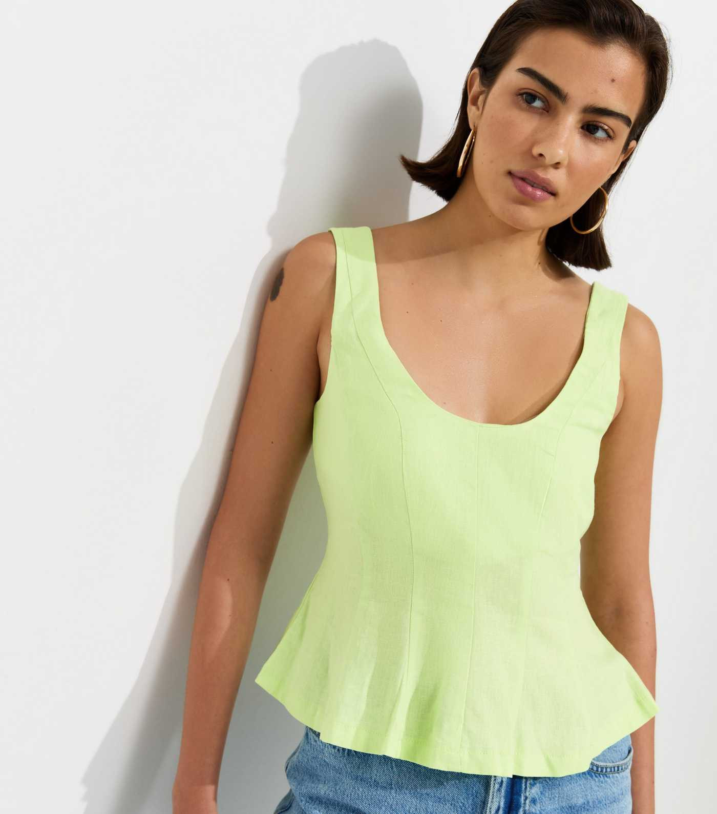 Light Green Linen Rich Scoop Neck Sleeveless Top | New Look | New Look (UK)