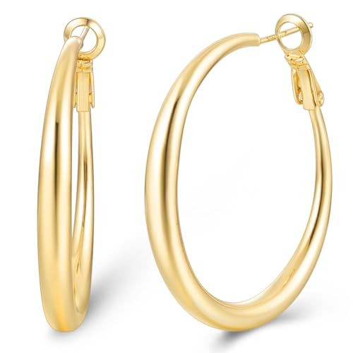 Jewlpire Medium Gold Hoop Earrings for Women, 40mm 14K Gold Plated Hoop Earrings for Women Jewelry Gifts for Her | Amazon (US)