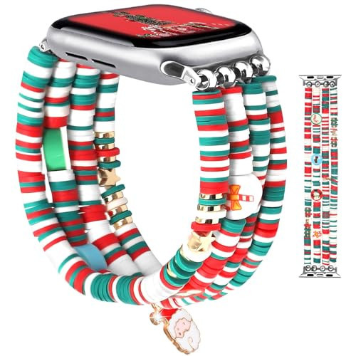 JR.DM Christmas Holiday Watch Band Compitable with Apple Watch 40mm 38mm 41mm 44mm 42mm 45mm 46mm Women Kids Girls Cute Handmade Beaded Stretch Elastic Strap for iWatch Series 11/10/9/8/7/SE/6/5/4/3/2/1 | Amazon (US)