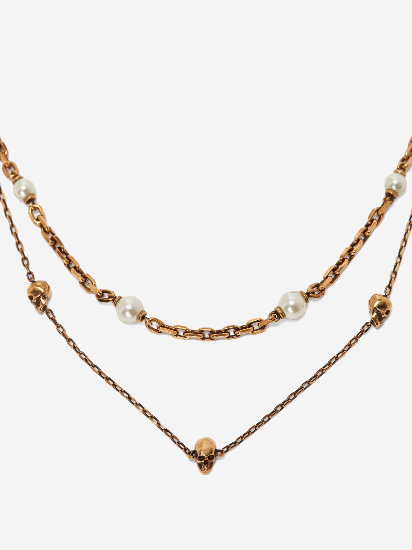 Collier À Chaîne Skull Effet Perle pour Femme en Or Vieilli | Alexander McQueen
