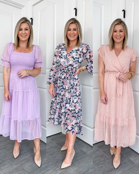 Amazon Spring dresses! Perfect for Easter to work or even a wedding.

Wearing my true size small in all 3. If in between sizes and fairly busty you could size up in the long sleeve floral 

#LTKSeasonal #LTKstyletip #LTKunder50