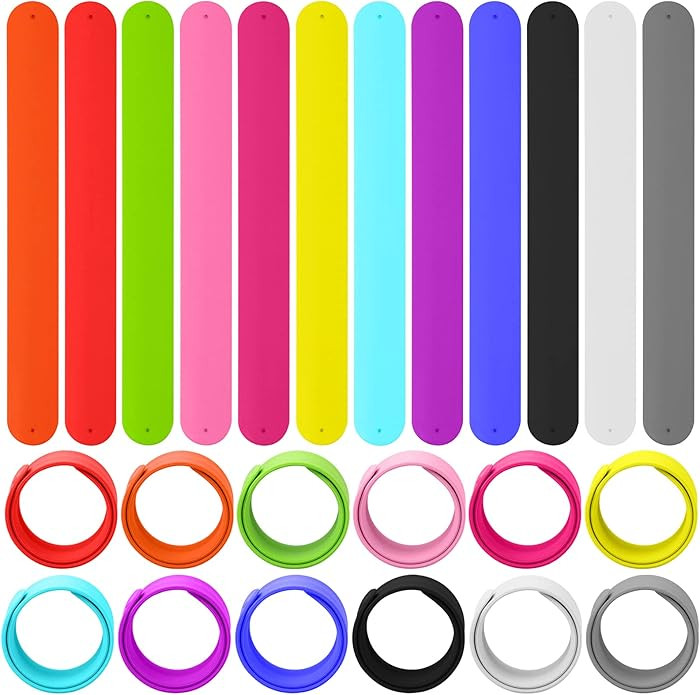 Bercoor 24 Pcs Rainbow Silicone Slap Bracelets, 12 Colors Slap Bracelet Wristbands Soft and Safe ... | Amazon (US)
