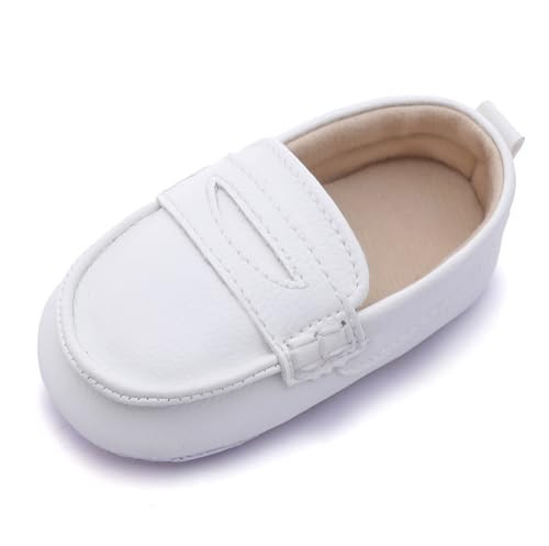 LONSOEN Baby Toddler Boys Girls Loafers Newborn Leather Moccasins Infant First Walking Dress Shoes 12-18 Months, White BAY235 | Amazon (US)