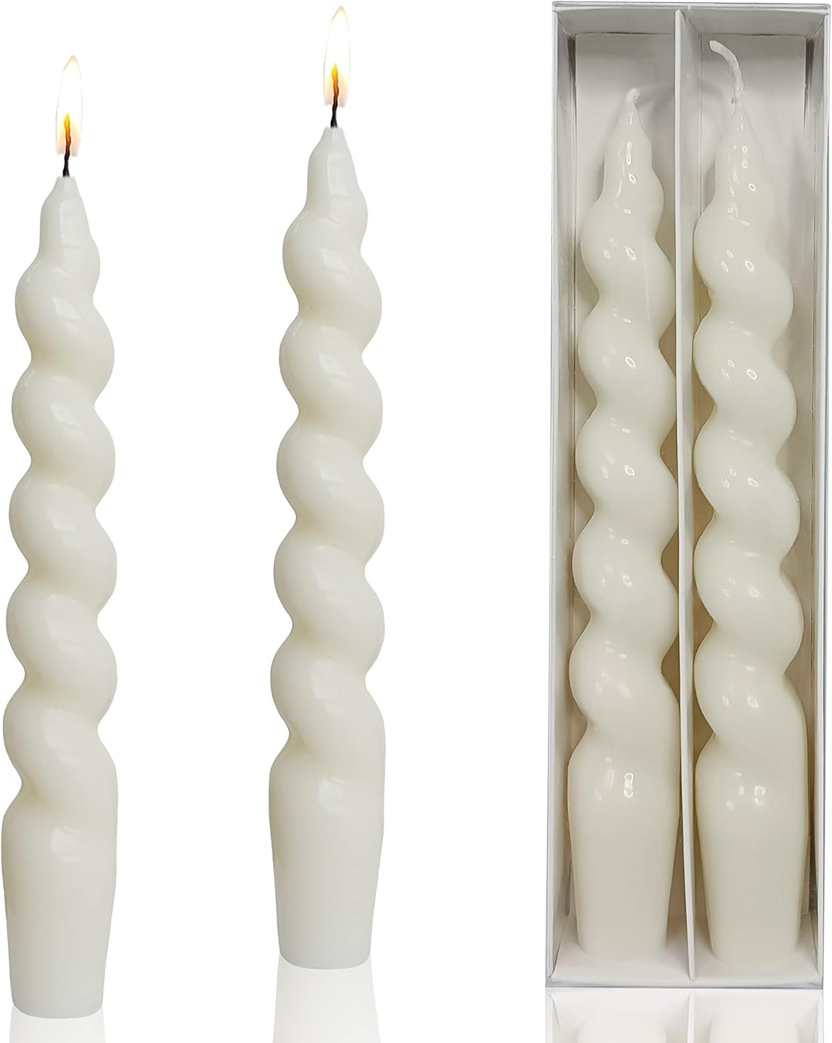 White Taper Candles Stick Spiral Twisted Candles H 7.5inch Wax Unscented White Dinner Candle Drip... | Amazon (US)