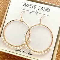 Hoops With Wrapped Freshwater Pearls, White Pearl Hoop Earrings, Gold Earrings | Etsy (US)