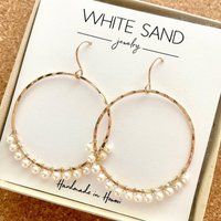Hoops With Wrapped Freshwater Pearls, White Pearl Hoop Earrings, Gold Earrings | Etsy (US)