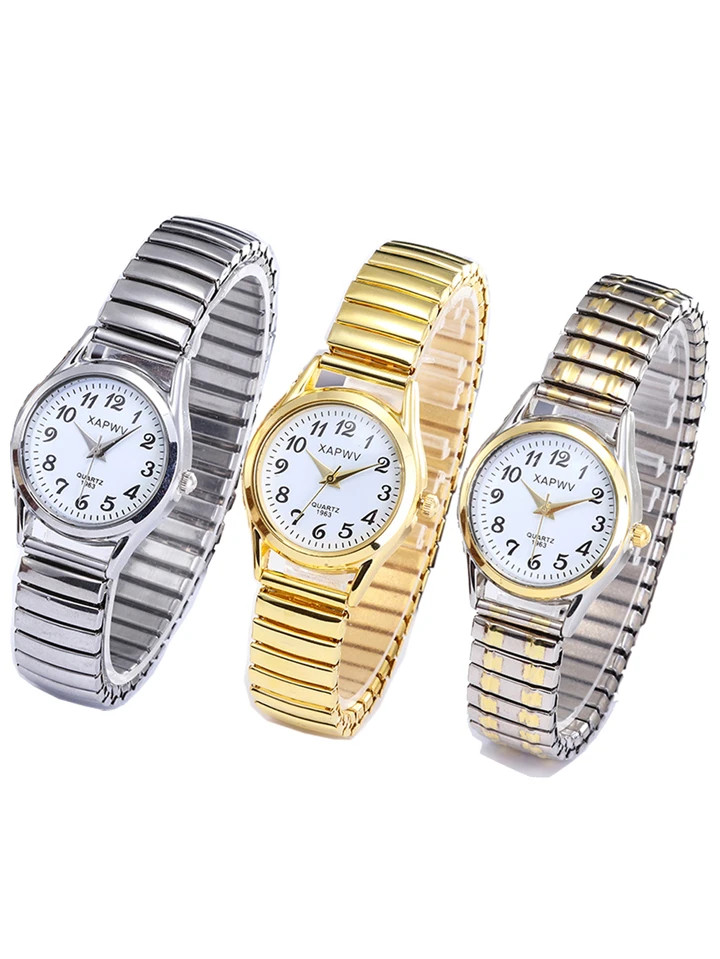 XAPWV Middle-Aged And Elderly Men's And Women's Quartz Watch With Large Dial Pointer, Arabic Numerals Display And Stretch Elastic Band | SHEIN