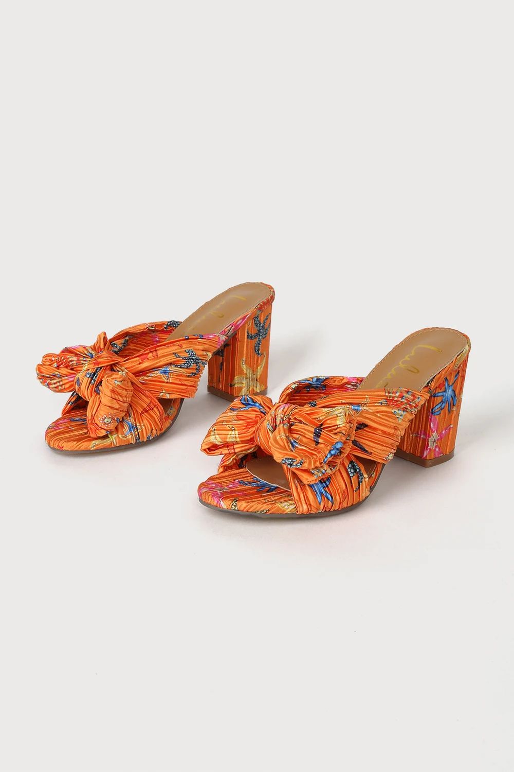 Dorothea Orange Print Knotted High Heel Sandals | Lulus (US)