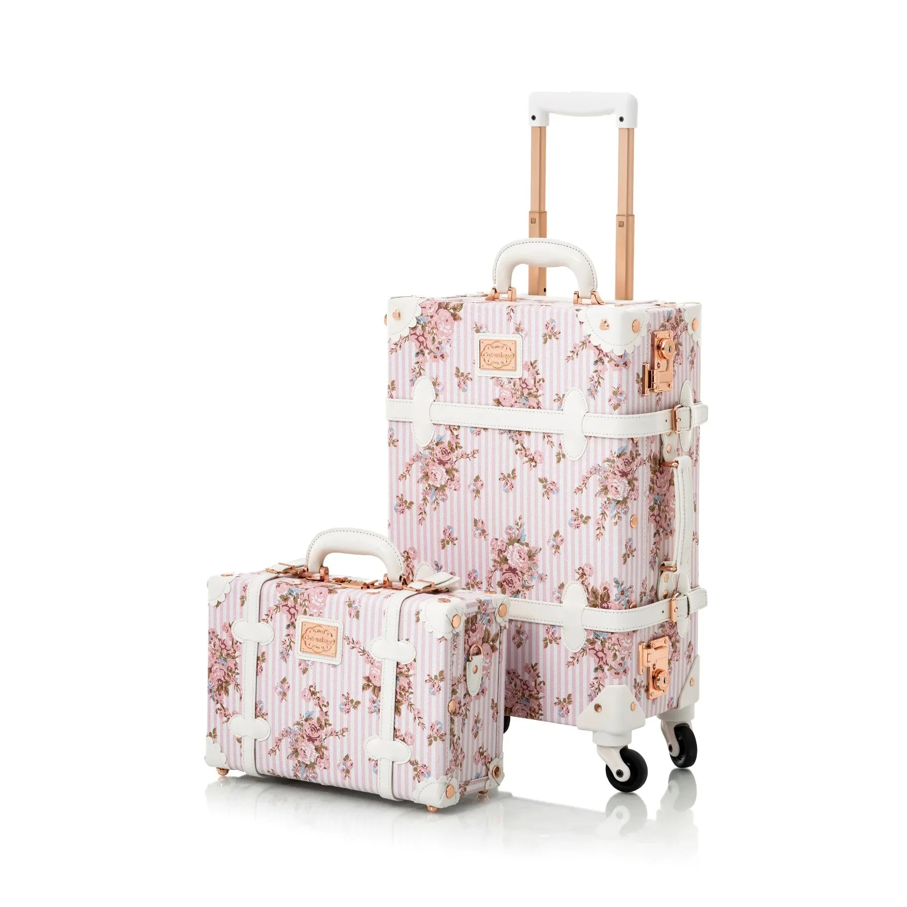 COTRUNKAGE Vintage Luggage Set 2 Piece TSA Lock 24" Cute Check In Suitcase for Women, Pink Floral | Walmart (US)