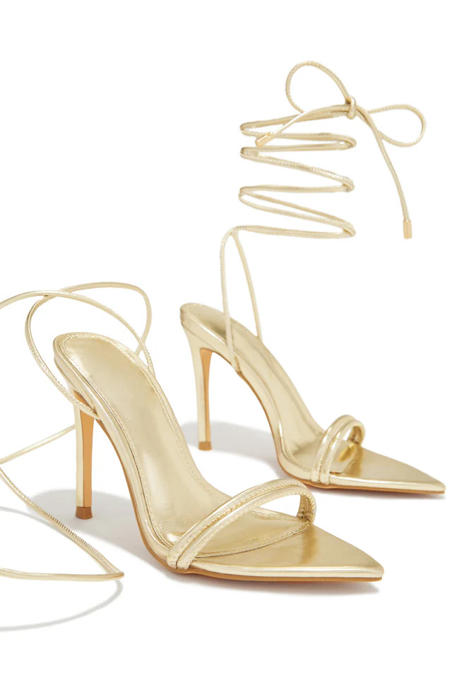 Miss Lola | Anisah Gold Lace Up High Heels | MISS LOLA