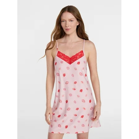 Joyspun Women’s Dreamy Soft Collection Lace Front Knit Chemise, Sizes XS to 3X | Walmart (US)