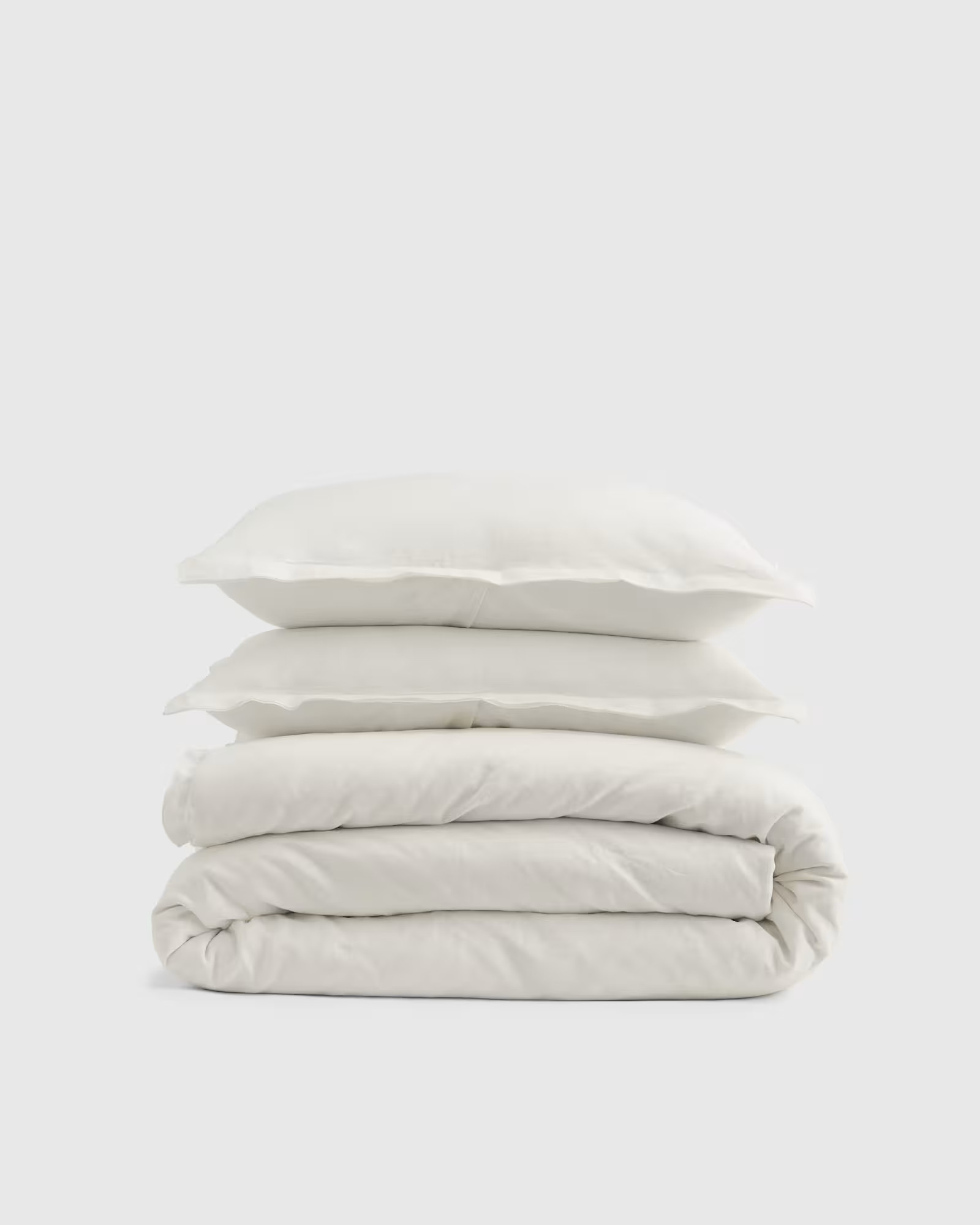 European Linen Double Embroidered Edge Duvet Cover Set in White With White Embroidery | Quince