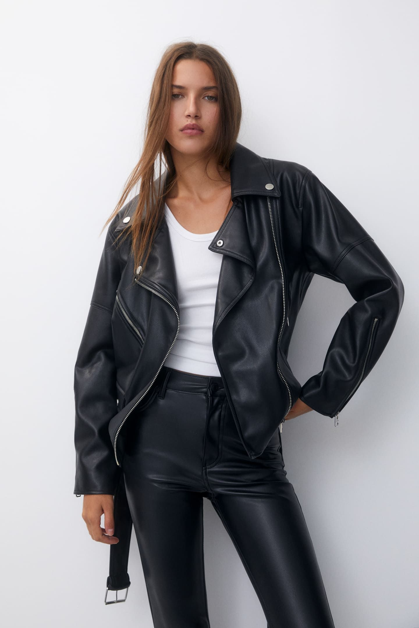 Oversize faux leather biker jacket | PULL and BEAR UK