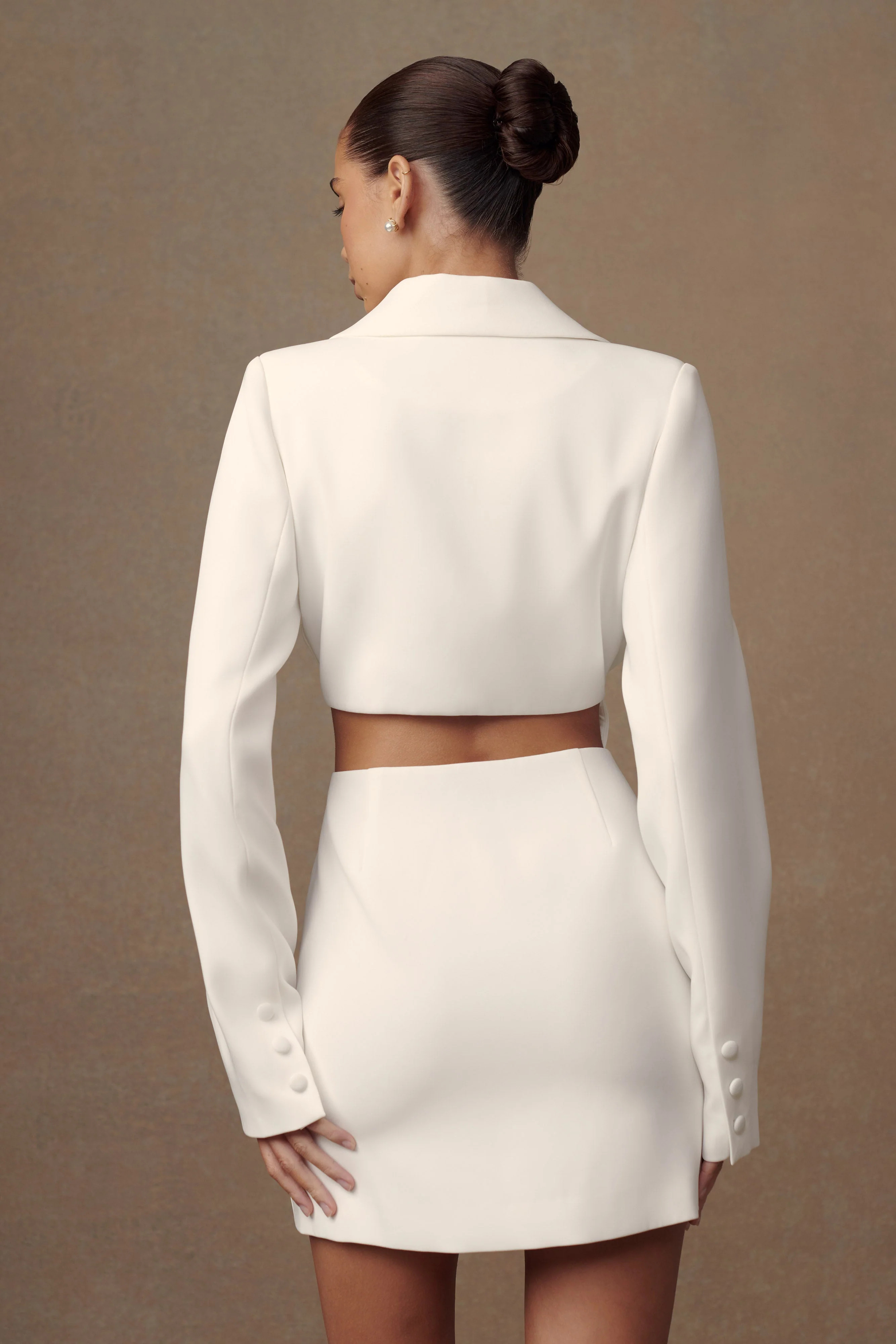 Trinity Crepe Blazer Dress - White | MESHKI US