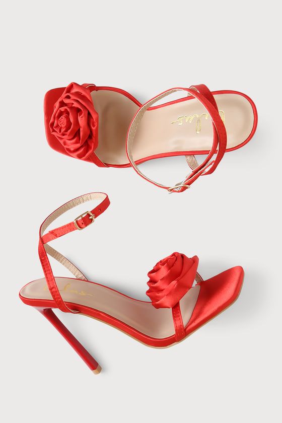 Flowaa Red Satin Ankle Strap Heels | Lulus (US)