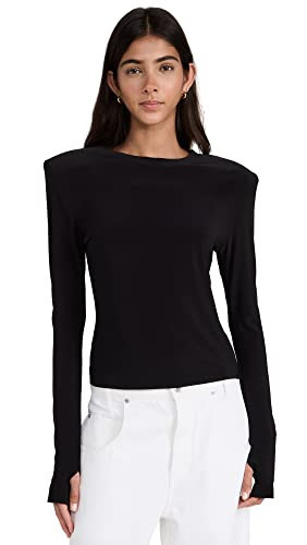 Norma Kamali Women's Shoulder Pad Long Sleeve Crew Top, Black, XXS | Amazon (US)