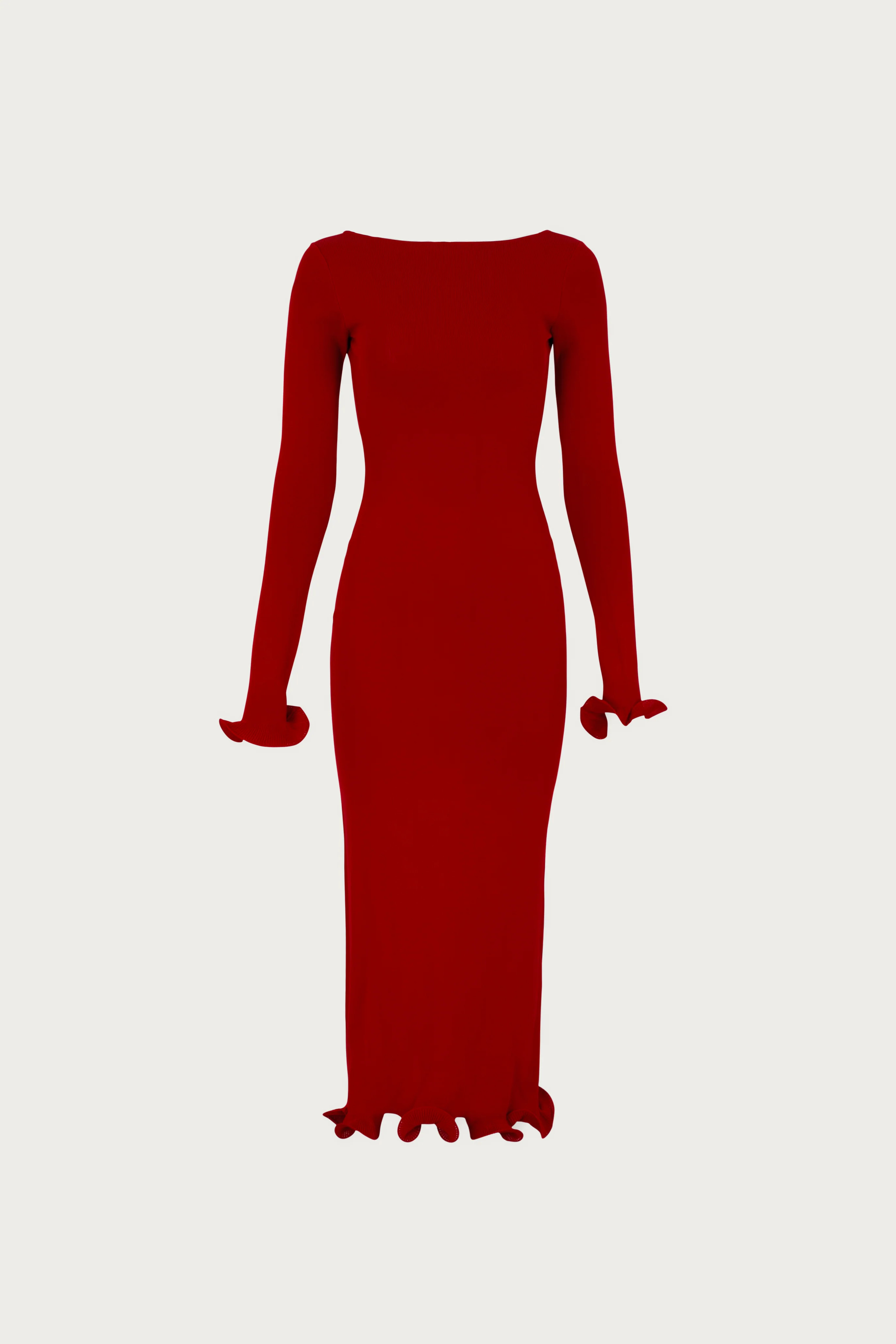 Ruffle Hem Midi Dress (Red) | SAME