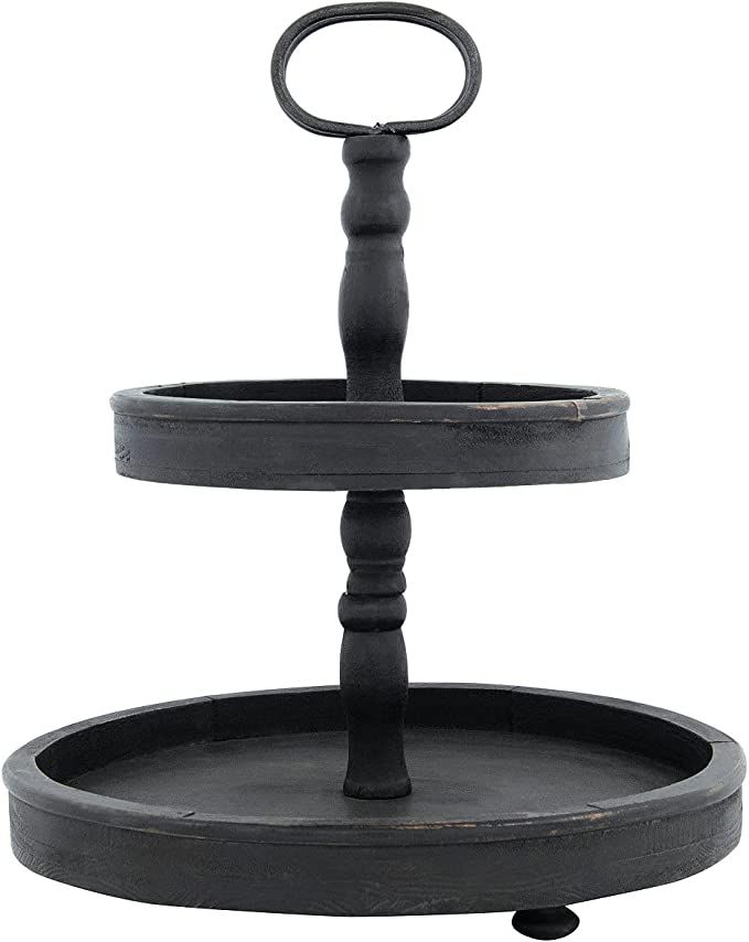 Creative Co-op EC0112 Distressed Wood 2-Tier Tray with Metal Handle, Black | Amazon (US)