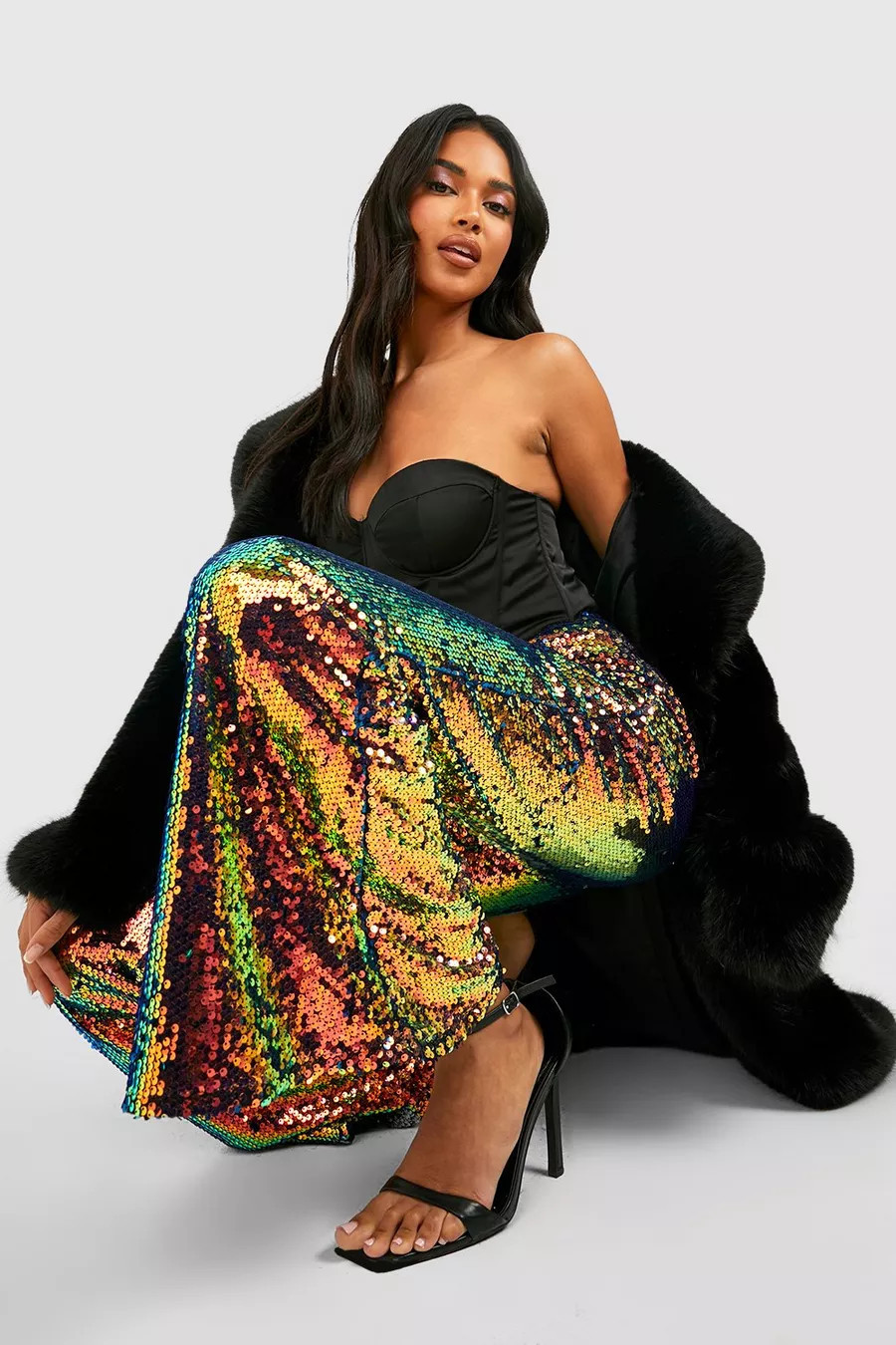 High Waist Sequin Flare Pants | Boohoo.com (US & CA)