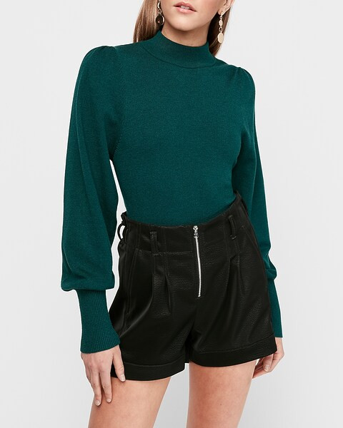 mock neck puff sleeve sweater | Express